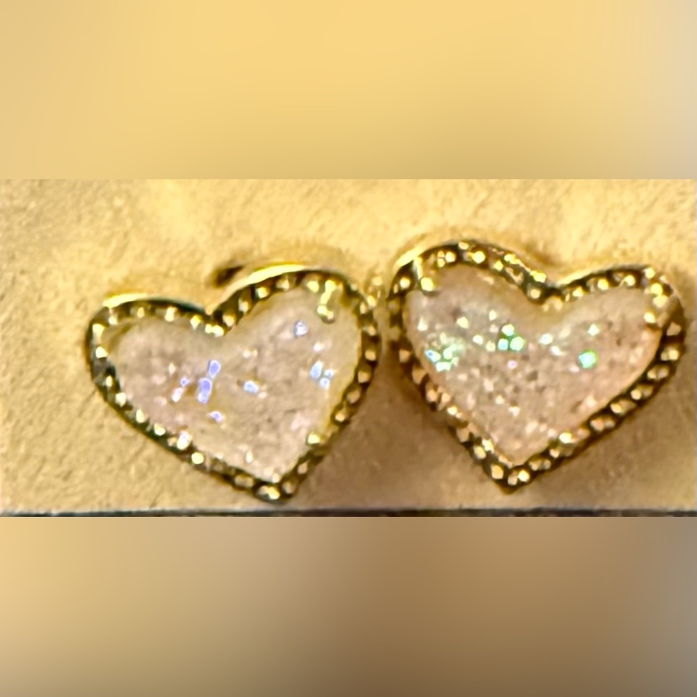 Gold Heart Earrings with Sparkling Accents